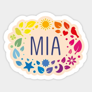 Mia name with colorful leaves Sticker